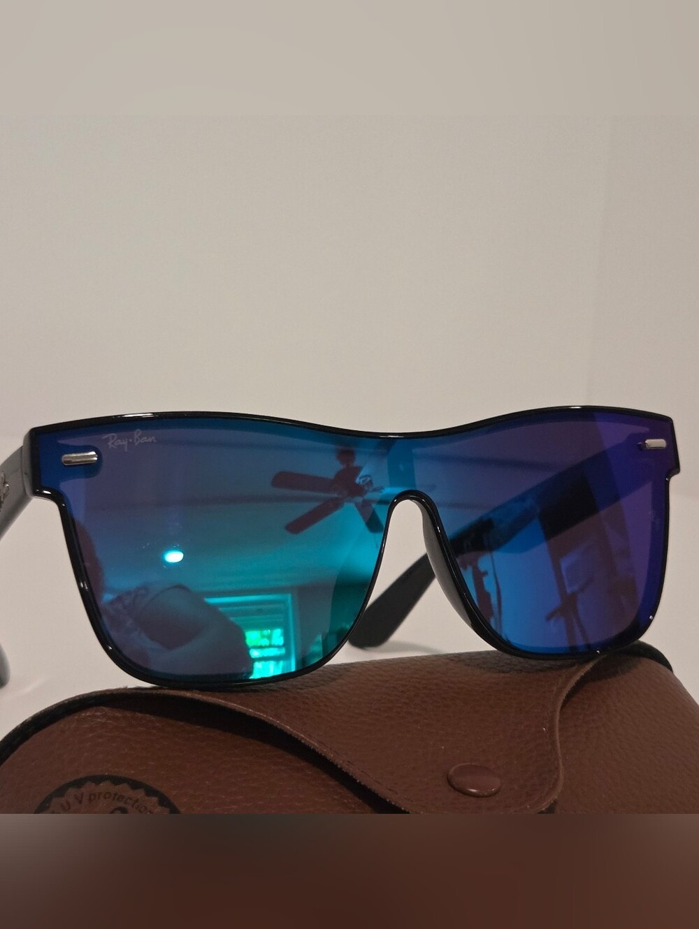 Ray-Ban Blaze Wayfarer Blue Green Gradient Mirrored Shield Sunglasses RB4440